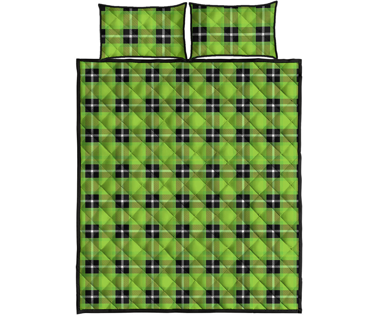 UFO Green Tartan Pattern Print Quilt Bed Set