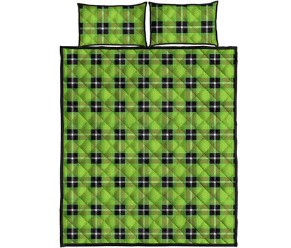 UFO Green Tartan Pattern Print Quilt Bed Set