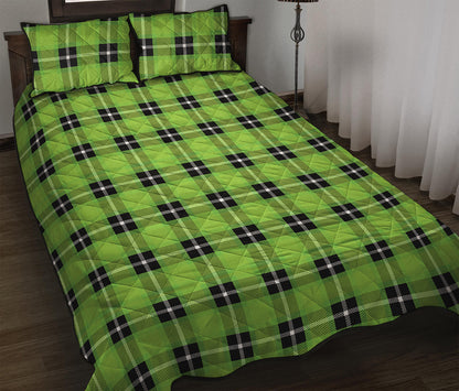UFO Green Tartan Pattern Print Quilt Bed Set