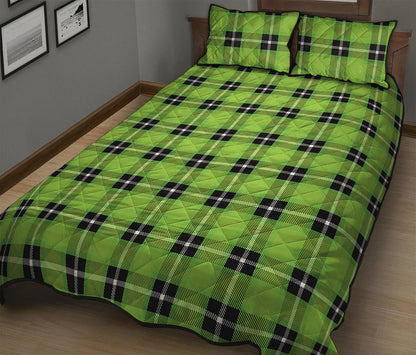 UFO Green Tartan Pattern Print Quilt Bed Set
