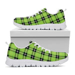UFO Green Tartan Pattern Print White Sneakers