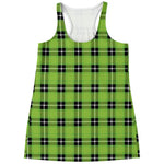 UFO Green Tartan Pattern Print Women's Racerback Tank Top