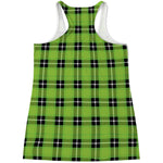 UFO Green Tartan Pattern Print Women's Racerback Tank Top