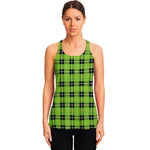 UFO Green Tartan Pattern Print Women's Racerback Tank Top