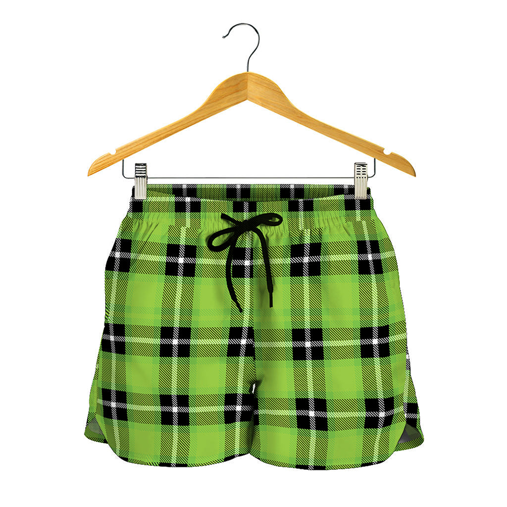 UFO Green Tartan Pattern Print Women's Shorts