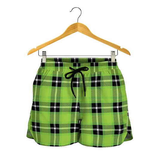 UFO Green Tartan Pattern Print Women's Shorts