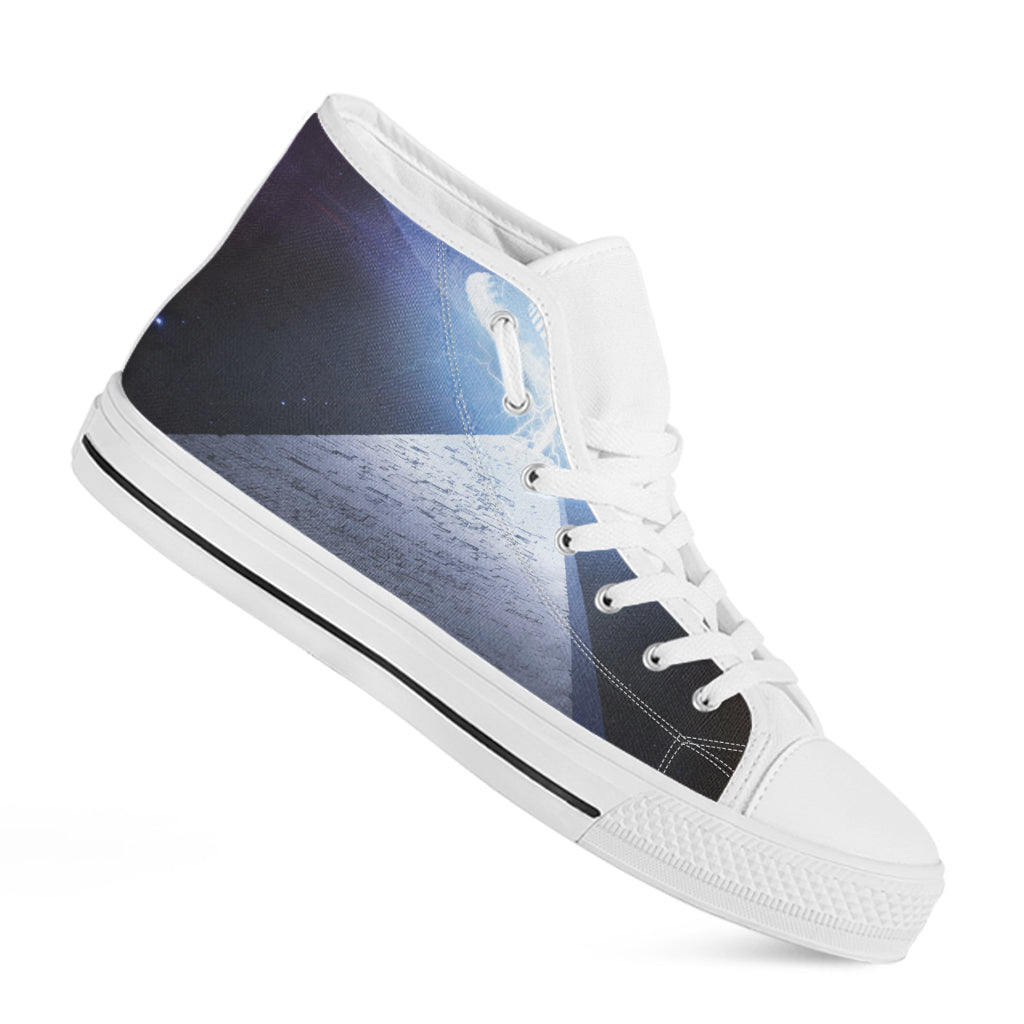 UFO Pyramid Print White High Top Shoes