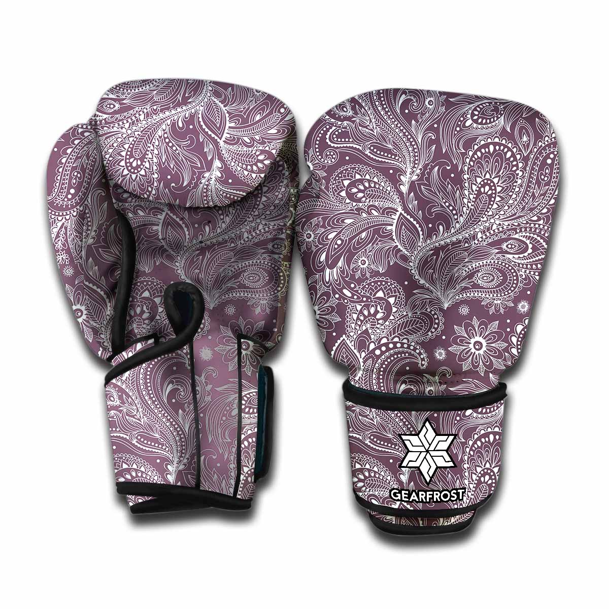 Umber Floral Bohemian Pattern Print Boxing Gloves
