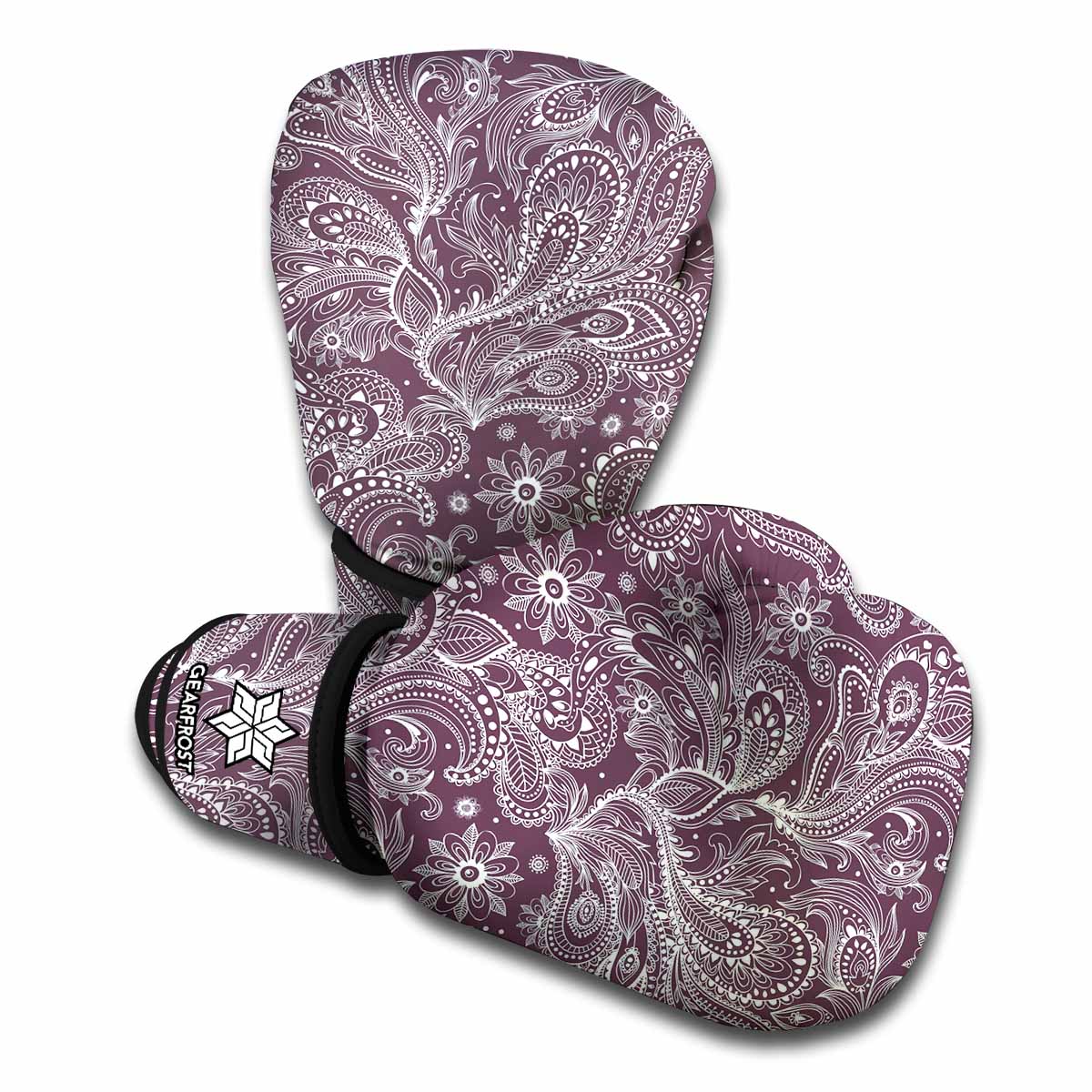 Umber Floral Bohemian Pattern Print Boxing Gloves