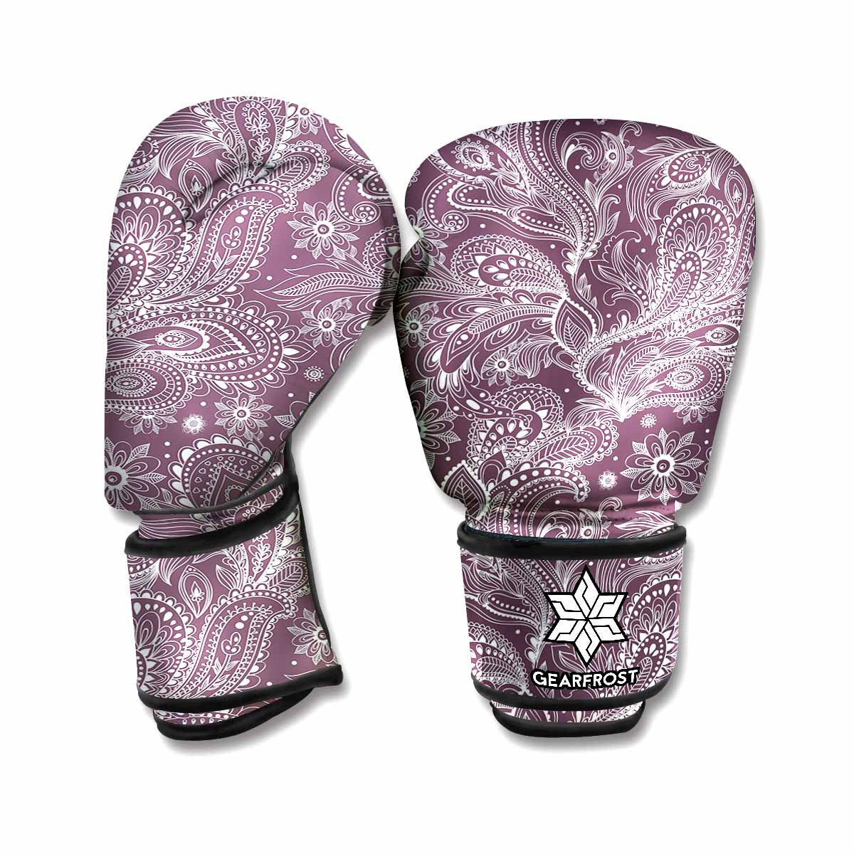 Umber Floral Bohemian Pattern Print Boxing Gloves