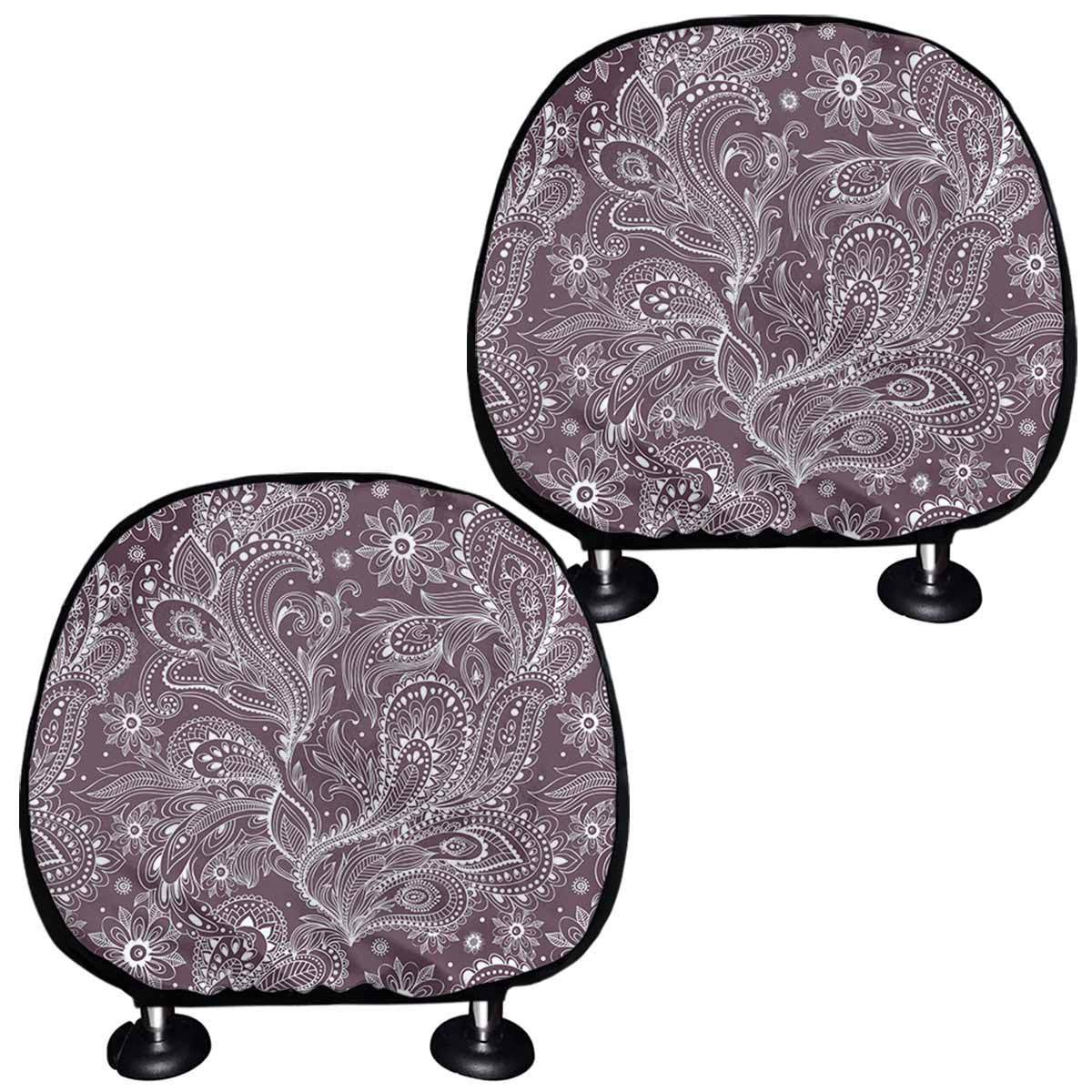 Umber Floral Bohemian Pattern Print Car Headrest Covers