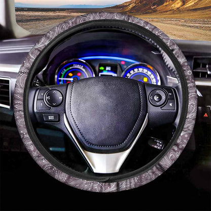 Umber Floral Bohemian Pattern Print Car Steering Wheel Cover
