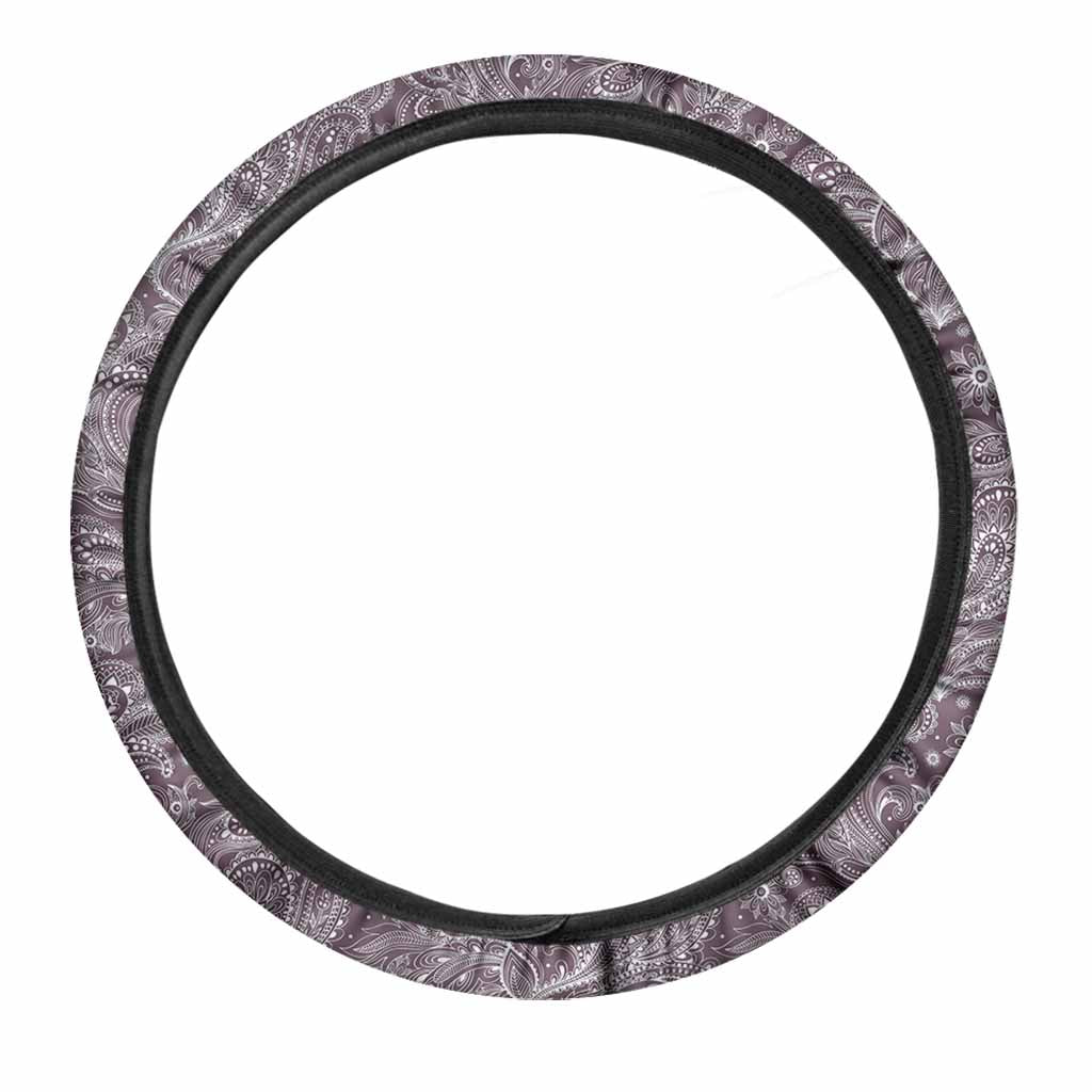 Umber Floral Bohemian Pattern Print Car Steering Wheel Cover