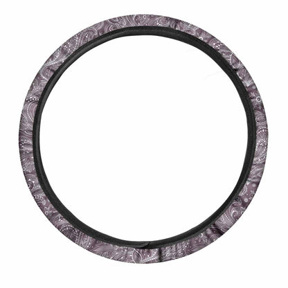Umber Floral Bohemian Pattern Print Car Steering Wheel Cover