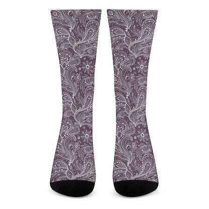 Umber Floral Bohemian Pattern Print Crew Socks