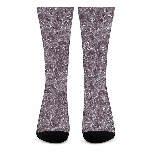 Umber Floral Bohemian Pattern Print Crew Socks
