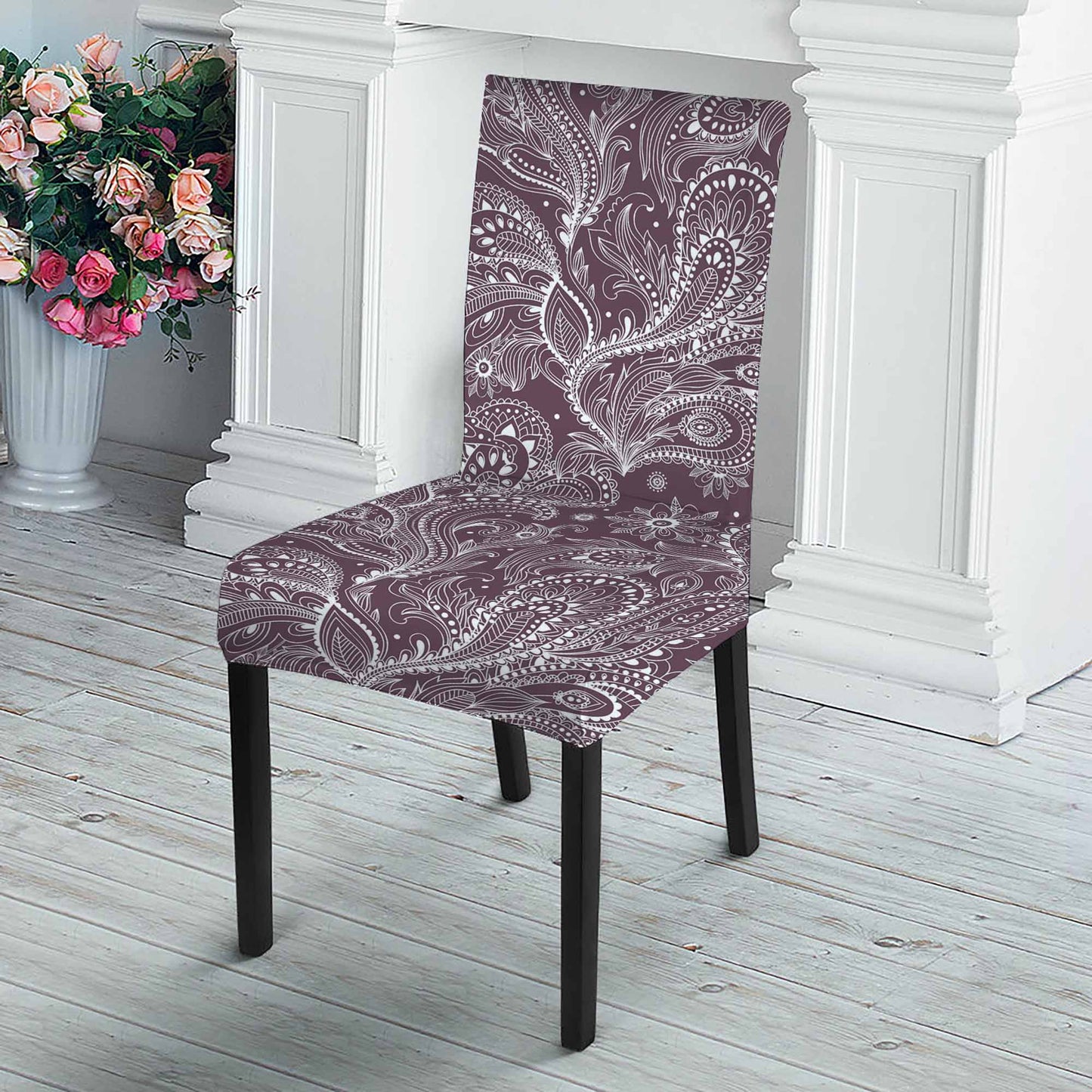 Umber Floral Bohemian Pattern Print Dining Chair Slipcover