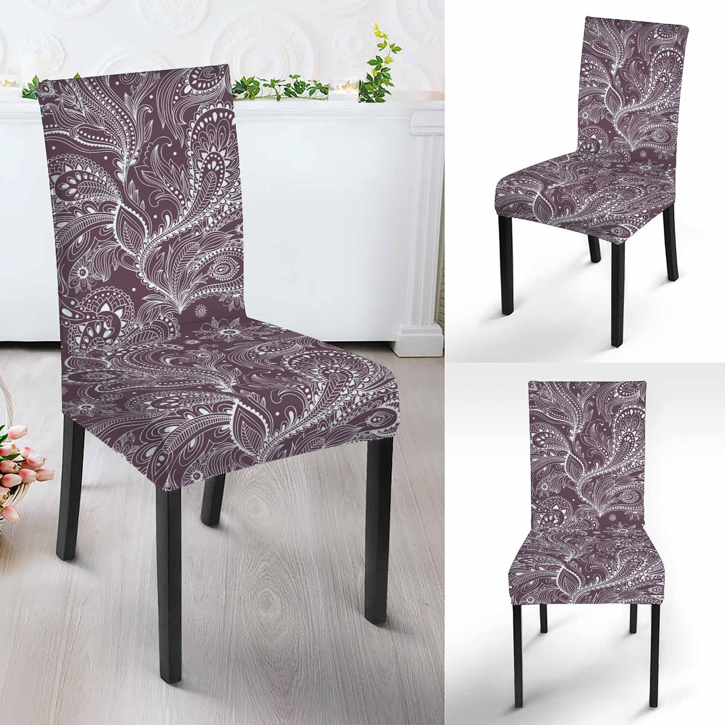 Umber Floral Bohemian Pattern Print Dining Chair Slipcover