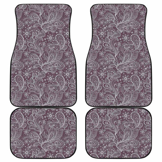 Umber Floral Bohemian Pattern Print Front and Back Car Floor Mats