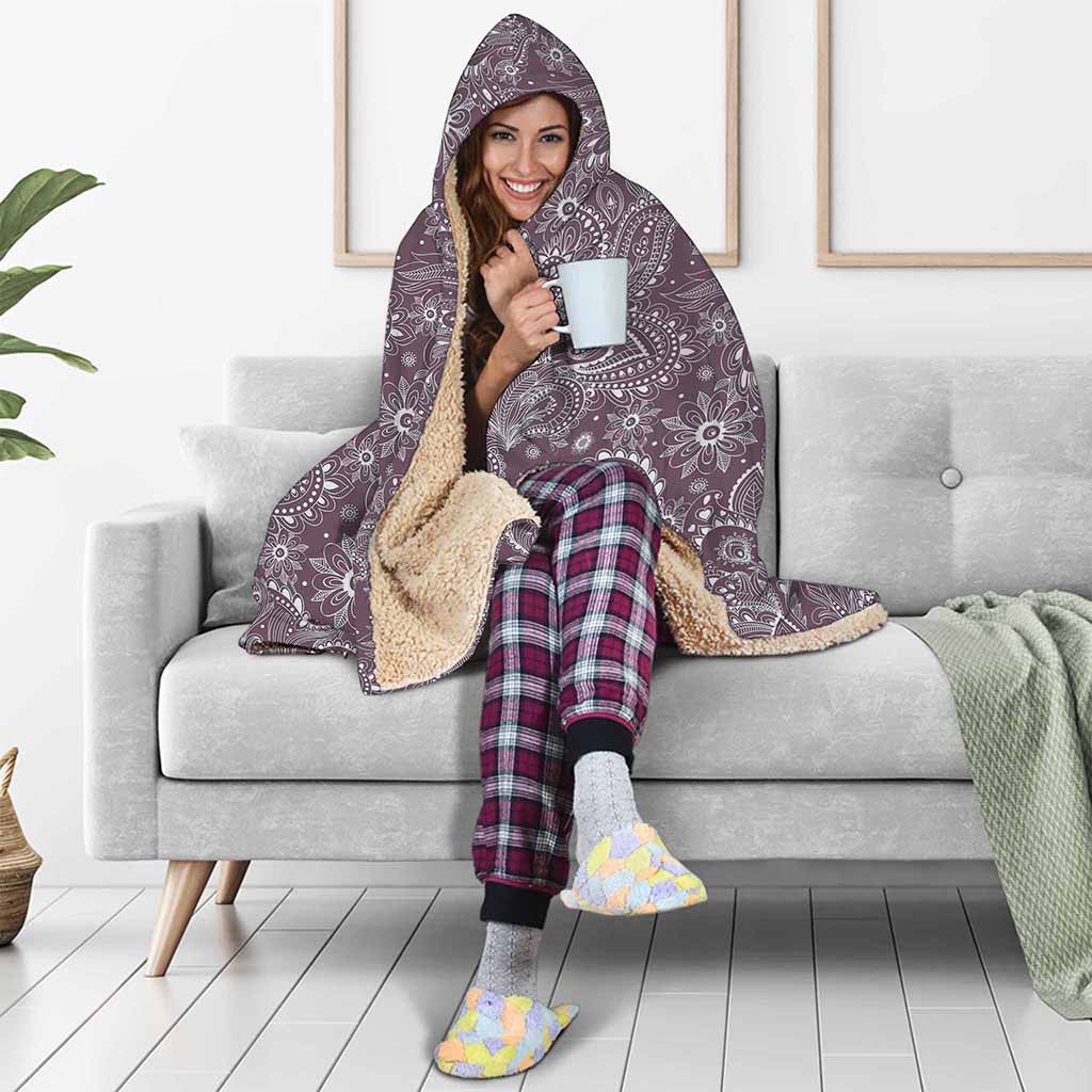 Umber Floral Bohemian Pattern Print Hooded Blanket