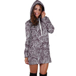Umber Floral Bohemian Pattern Print Hoodie Dress GearFrost