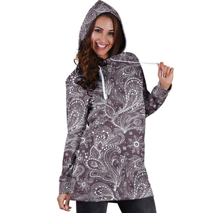 Umber Floral Bohemian Pattern Print Hoodie Dress GearFrost