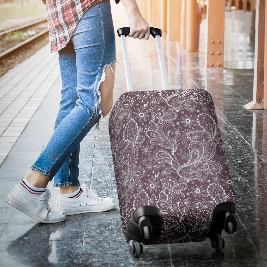Umber Floral Bohemian Pattern Print Luggage Cover GearFrost