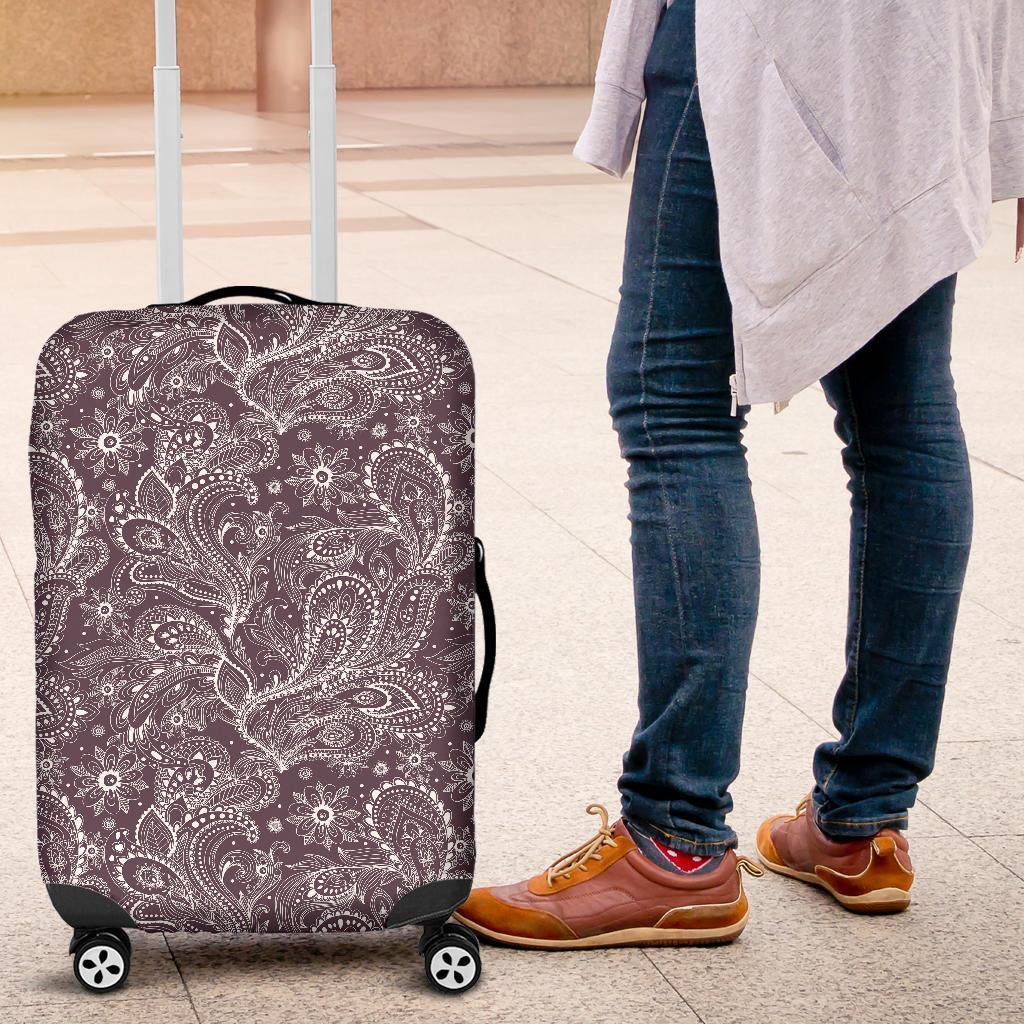 Umber Floral Bohemian Pattern Print Luggage Cover GearFrost