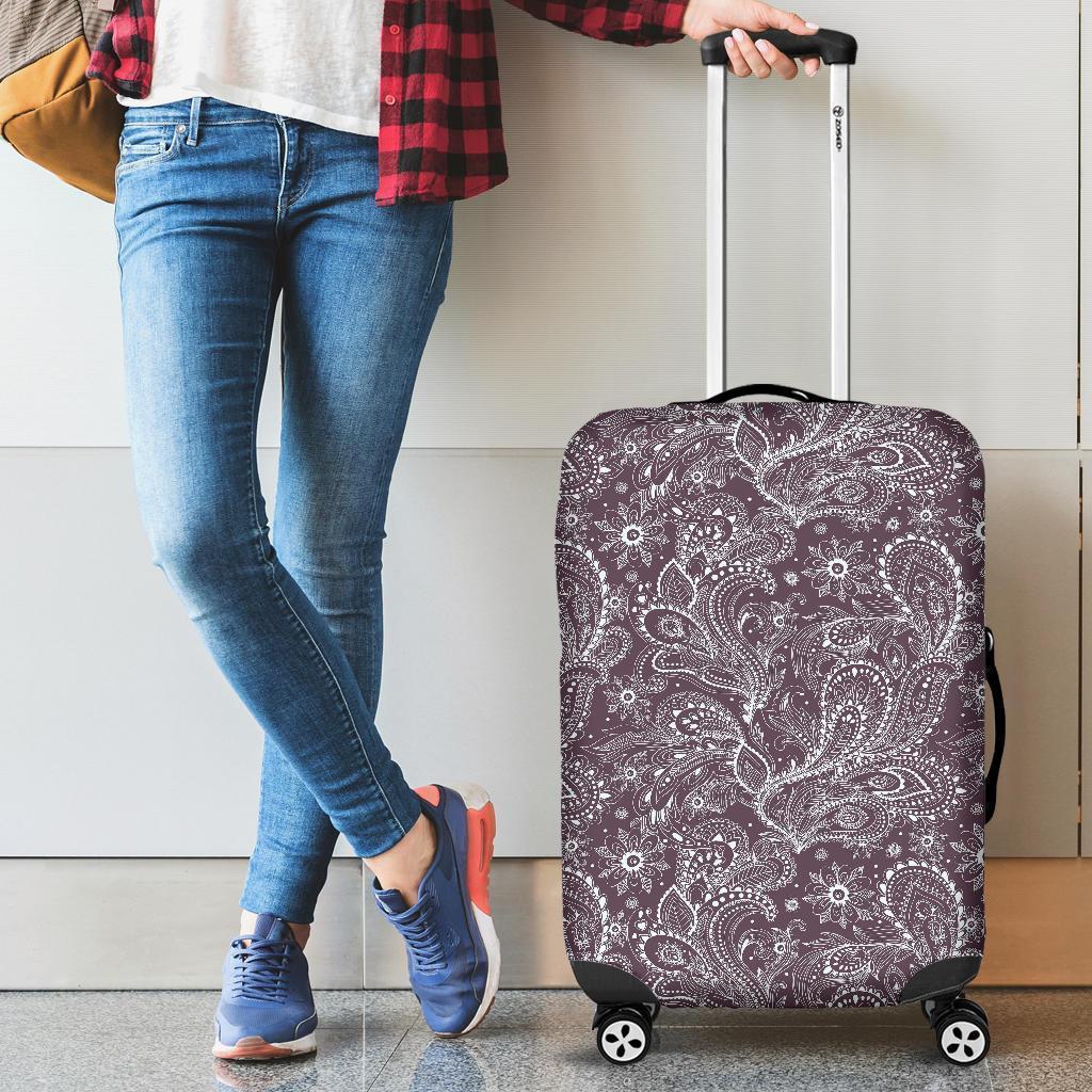 Umber Floral Bohemian Pattern Print Luggage Cover GearFrost