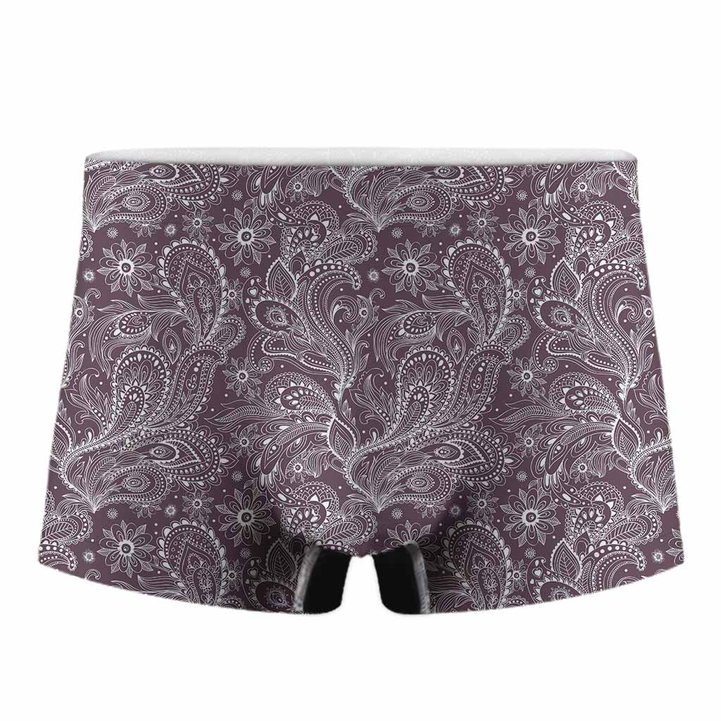 Umber Floral Bohemian Pattern Print Men's Boxer Briefs