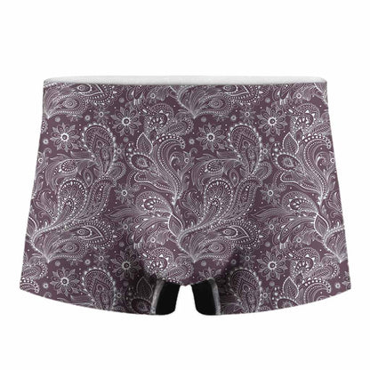 Umber Floral Bohemian Pattern Print Men's Boxer Briefs