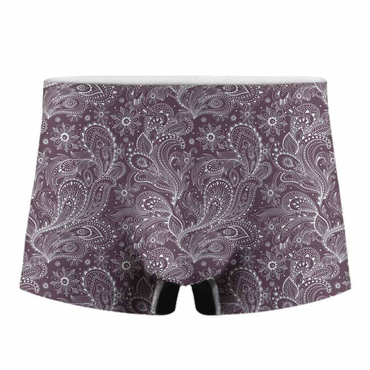 Umber Floral Bohemian Pattern Print Men's Boxer Briefs