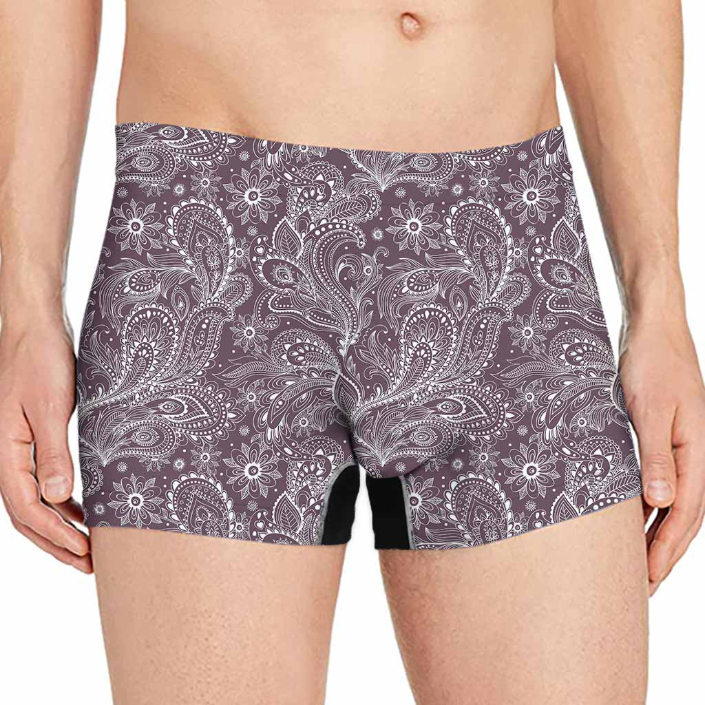 Umber Floral Bohemian Pattern Print Men's Boxer Briefs