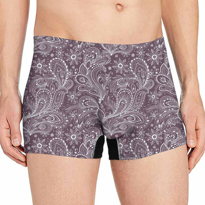 Umber Floral Bohemian Pattern Print Men's Boxer Briefs