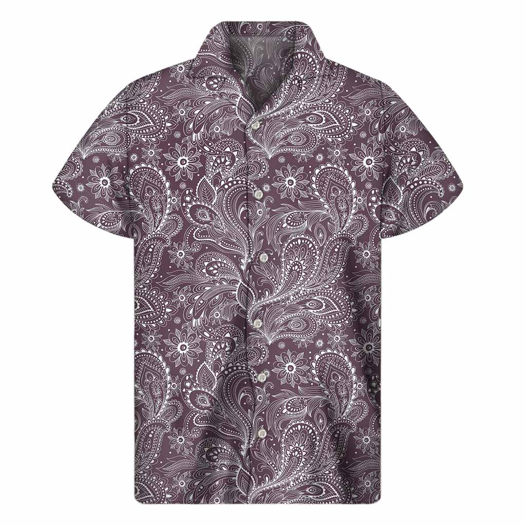Umber Floral Bohemian Pattern Print Men's Short Sleeve Shirt