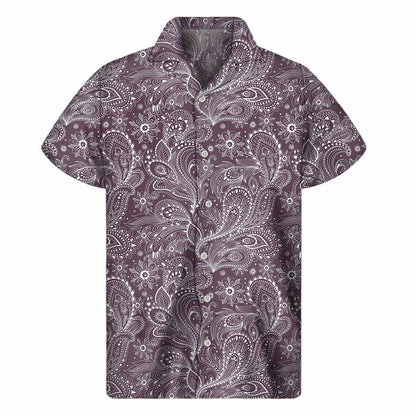 Umber Floral Bohemian Pattern Print Men's Short Sleeve Shirt