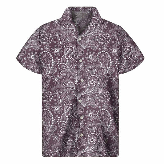 Umber Floral Bohemian Pattern Print Men's Short Sleeve Shirt