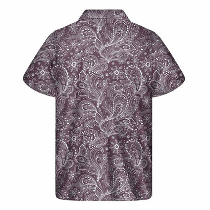 Umber Floral Bohemian Pattern Print Men's Short Sleeve Shirt