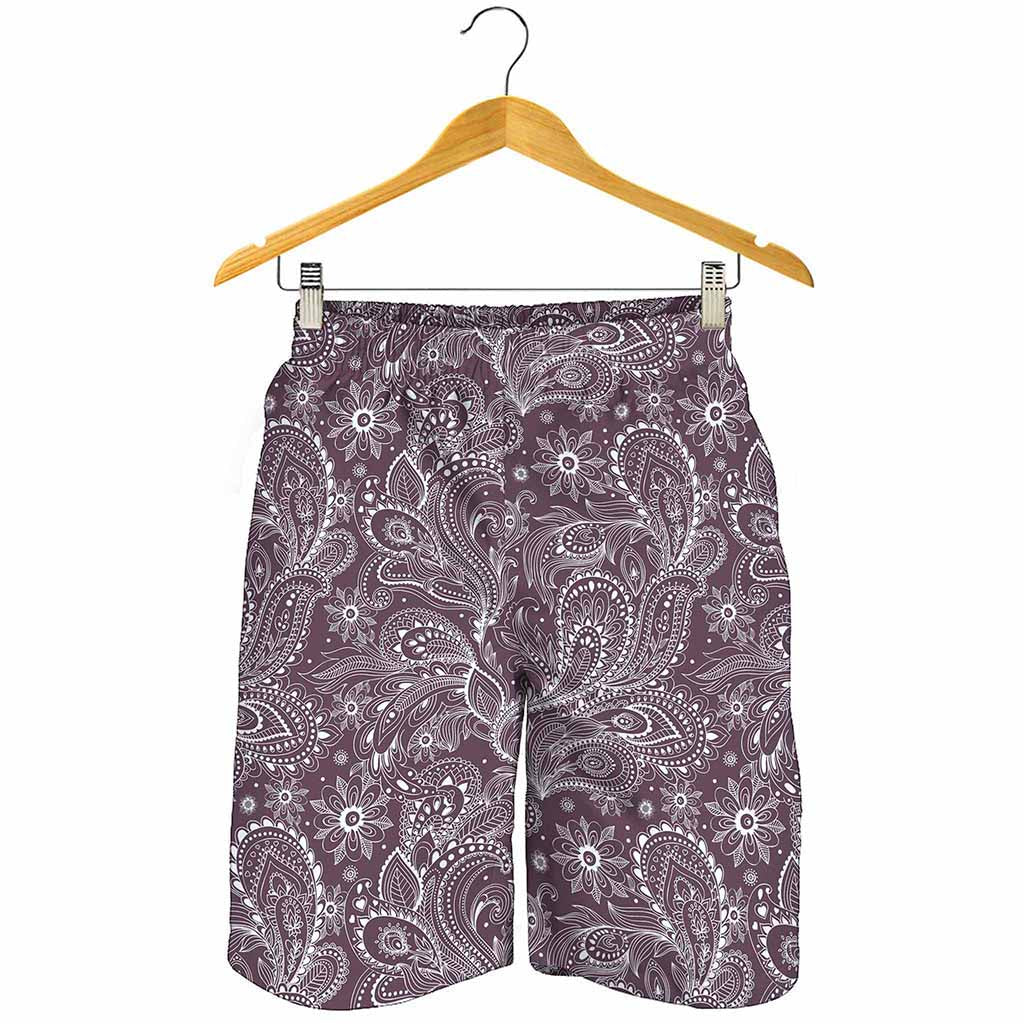 Umber Floral Bohemian Pattern Print Men's Shorts