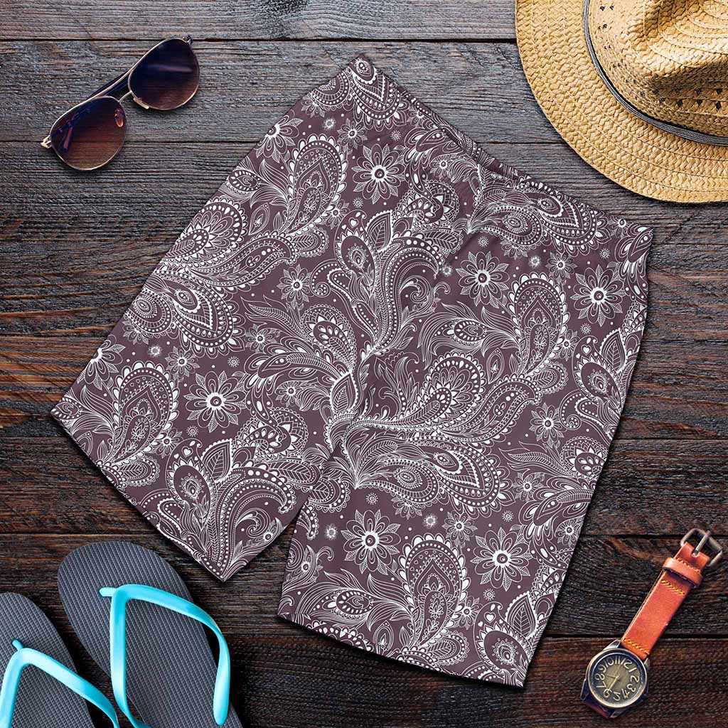 Umber Floral Bohemian Pattern Print Men's Shorts