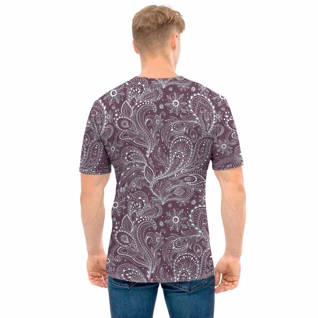 Umber Floral Bohemian Pattern Print Men's T-Shirt