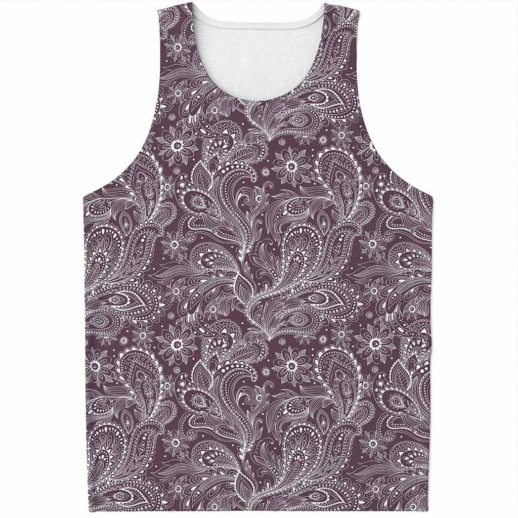 Umber Floral Bohemian Pattern Print Men's Tank Top