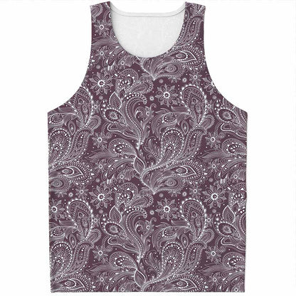 Umber Floral Bohemian Pattern Print Men's Tank Top