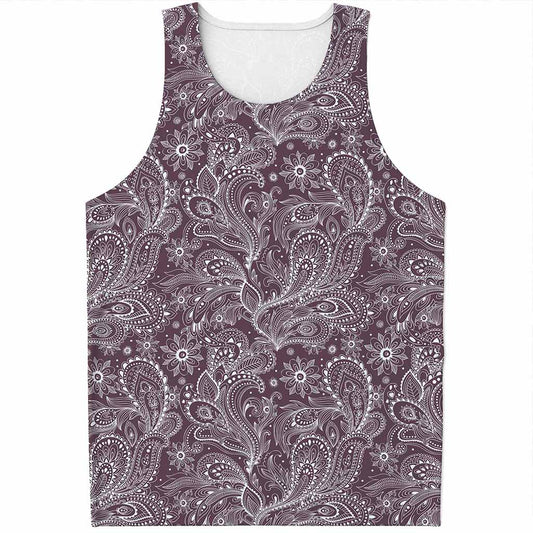 Umber Floral Bohemian Pattern Print Men's Tank Top