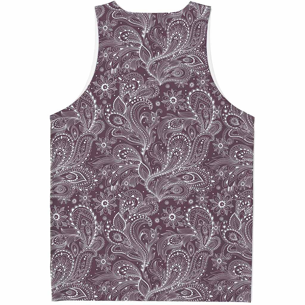 Umber Floral Bohemian Pattern Print Men's Tank Top