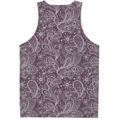 Umber Floral Bohemian Pattern Print Men's Tank Top