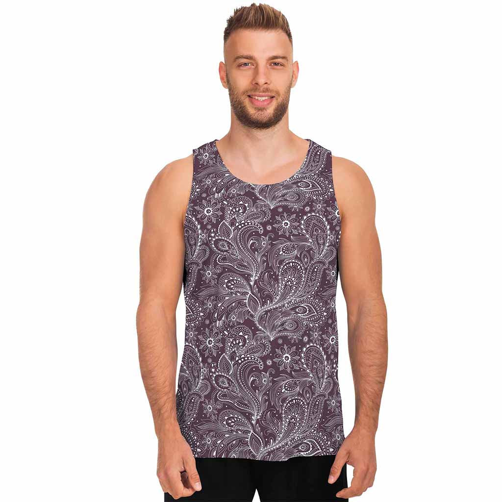 Umber Floral Bohemian Pattern Print Men's Tank Top
