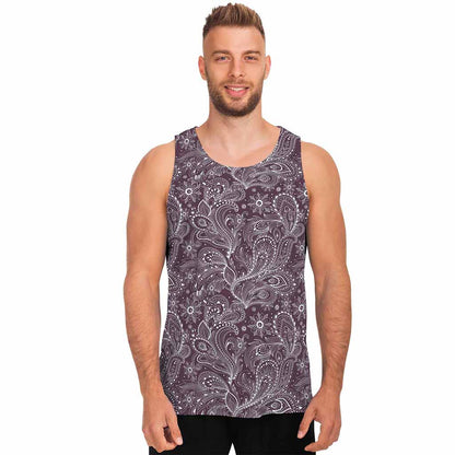 Umber Floral Bohemian Pattern Print Men's Tank Top