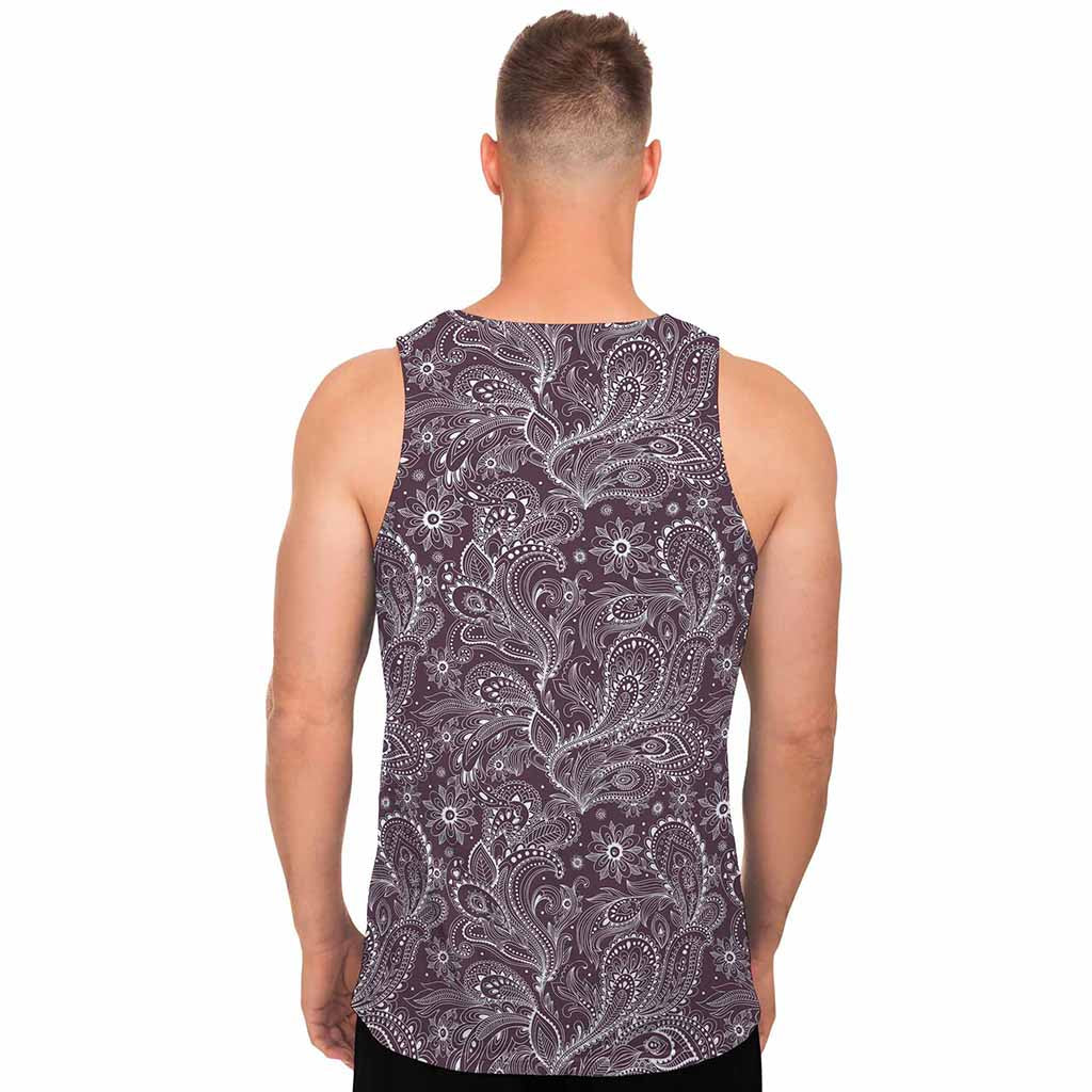 Umber Floral Bohemian Pattern Print Men's Tank Top