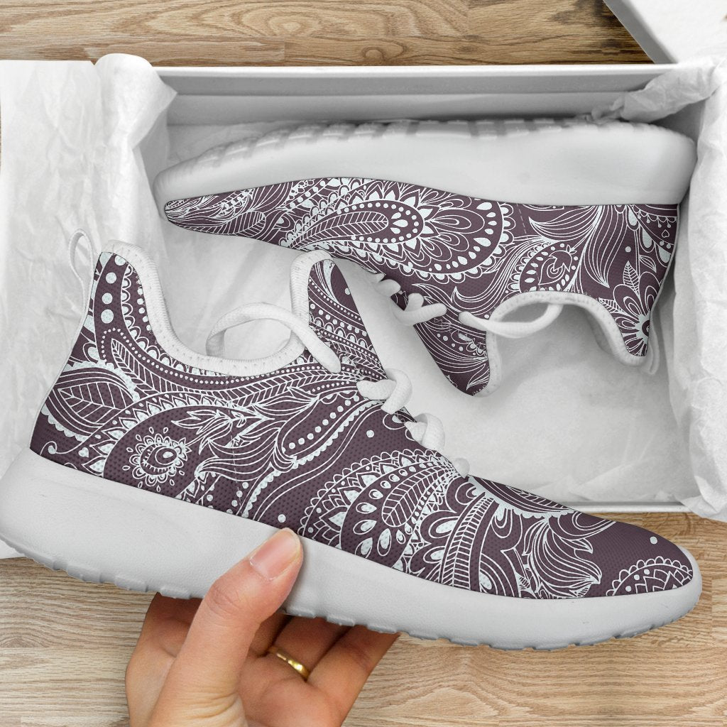 Umber Floral Bohemian Pattern Print Mesh Knit Shoes GearFrost